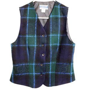 Pendleton 100% Wool Vest Plaid Tartan Navy Blue Green Paisley Brocade Petite 4